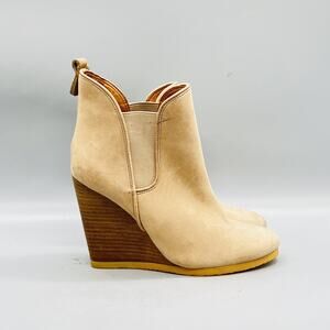 Coach Boots Womens 6 Beige Leather Farah Chelsea Ankle Wedge Booties Shoes